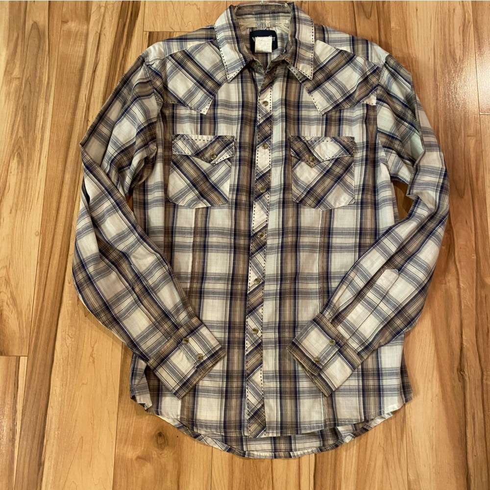 Wrangler Men's Plaid western Shirt - Beige & Blue